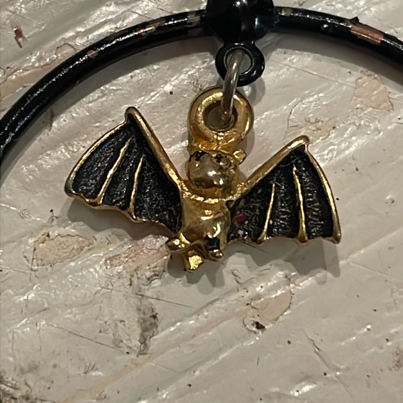1.75” LeNoir Spoiled Rotten Lilith golden bat open hoop stud earrings - Picture 6 of 10